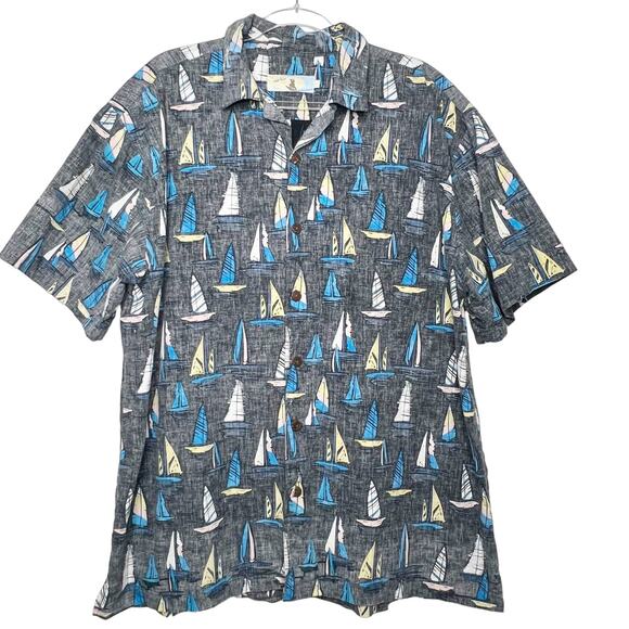 HIGH SURF Sailboat Hawaiian Aloha Button Down Shirt Short Sleeve Mens Size XL - Picture 3 of 9